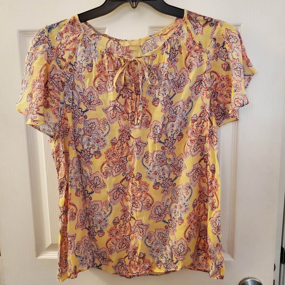 Hope & Harlow‎ sz XL yellow paisley short slv lightweight top cottagecore boho